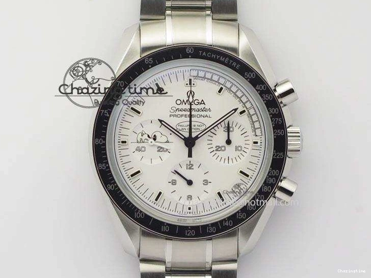 0516 Efficient Speedmaster JHF SS Snoopy Award 45th Anniversary White dial On SS Bracelet 8239